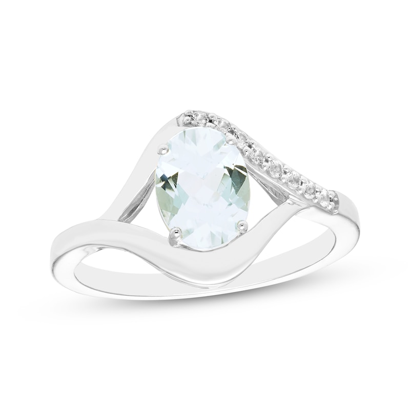 Main Image 1 of Oval-Cut Aquamarine & White Lab-Created Sapphire Ring Sterling Silver