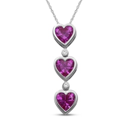 Heart-Shaped Pink Lab-Created Sapphire & White Lab-Created Sapphire Drop Necklace Sterling Silver 18&quot;