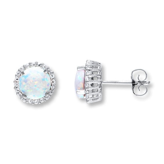 Lab-Created Opal Earrings White Topaz Sterling Silver