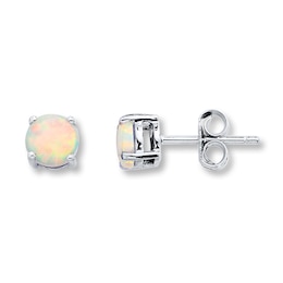 Lab-Created Opal 14K White Gold Earrings