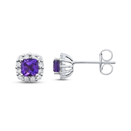 Amethyst Earrings Lab-Created Sapphires Sterling Silver