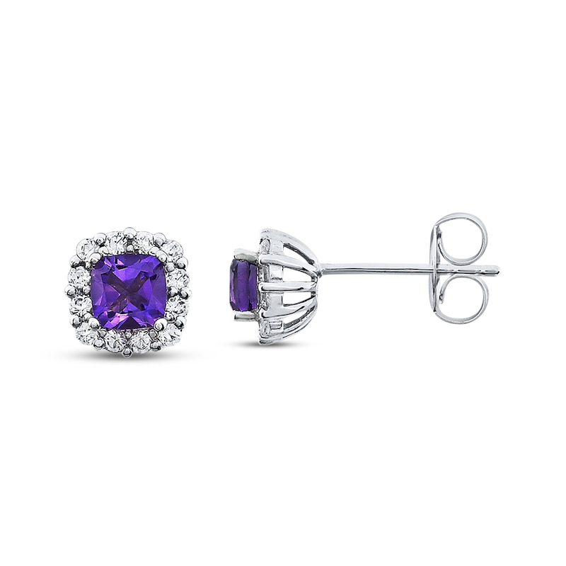 Main Image 1 of Amethyst Earrings Lab-Created Sapphires Sterling Silver