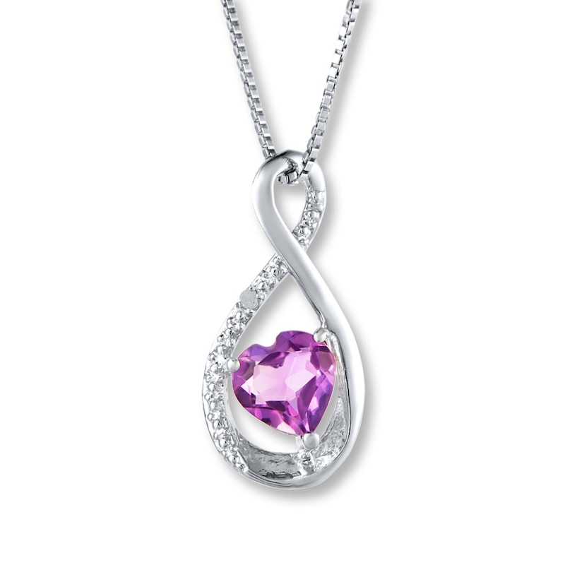 Main Image 1 of Infinity Necklace Amethyst Heart Sterling Silver