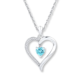 Aquamarine Necklace 1/10 ct tw Diamonds Sterling Silver