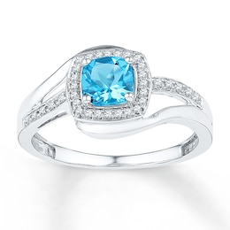Blue Topaz Ring 1/10 ct tw Diamonds Sterling Silver