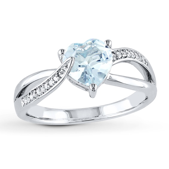 Aquamarine Heart Ring 1 Ct Tw Diamonds Sterling Silver Kay Outlet