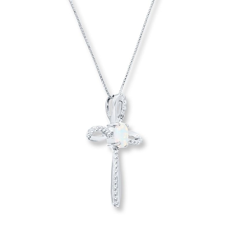 Main Image 3 of Cross Necklace Lab-Created Opal Sterling Silver