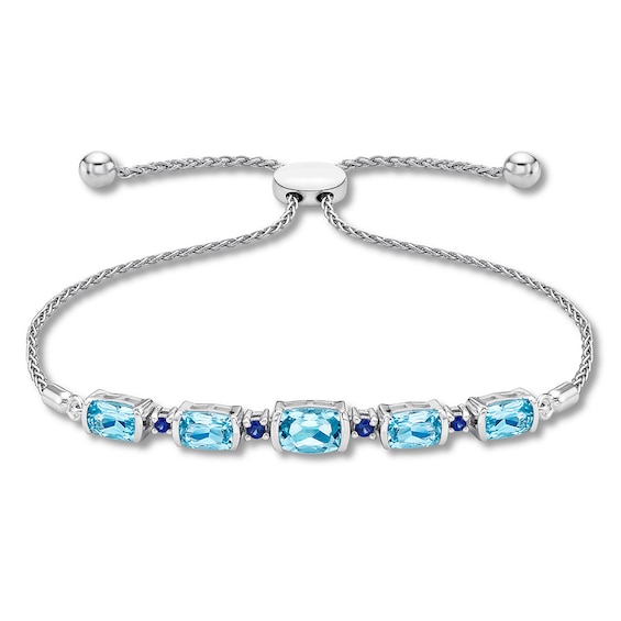 Blue Topaz/Lab-Created Sapphire Bolo Bracelet Sterling Silver