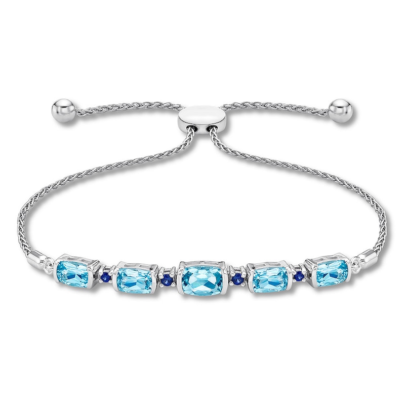 Main Image 1 of Blue Topaz/Lab-Created Sapphire Bolo Bracelet Sterling Silver