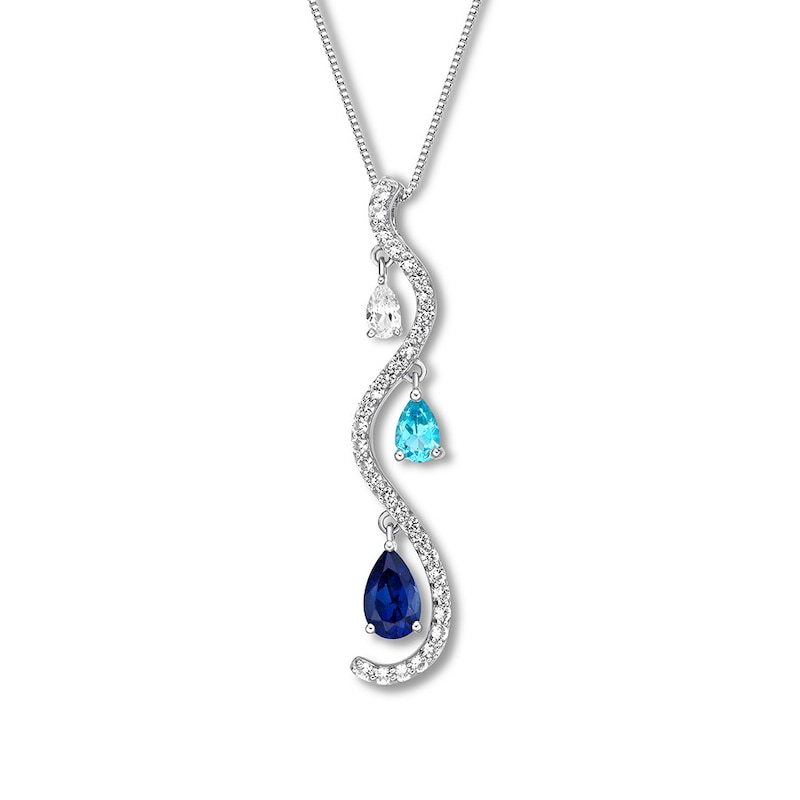 Main Image 1 of Lab-Created Sapphire/Blue Topaz Necklace Sterling Silver