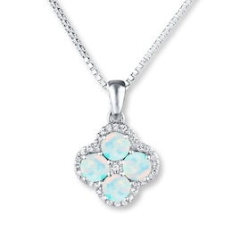 Lab-Created Opal Necklace Lab-Created Sapphires Sterling Silver