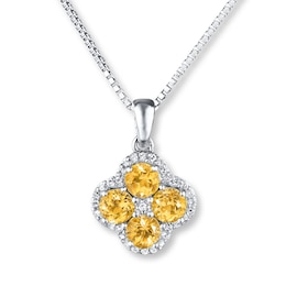 Citrine & White Topaz Necklace Sterling Silver