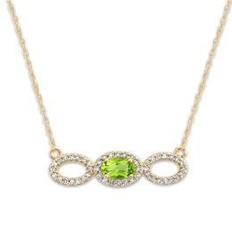 Peridot Necklace 1/8 ct tw Diamonds Round-cut 10K Yellow Gold