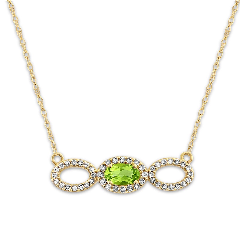 Main Image 1 of Peridot Necklace 1/8 ct tw Diamonds Round-cut 10K Yellow Gold