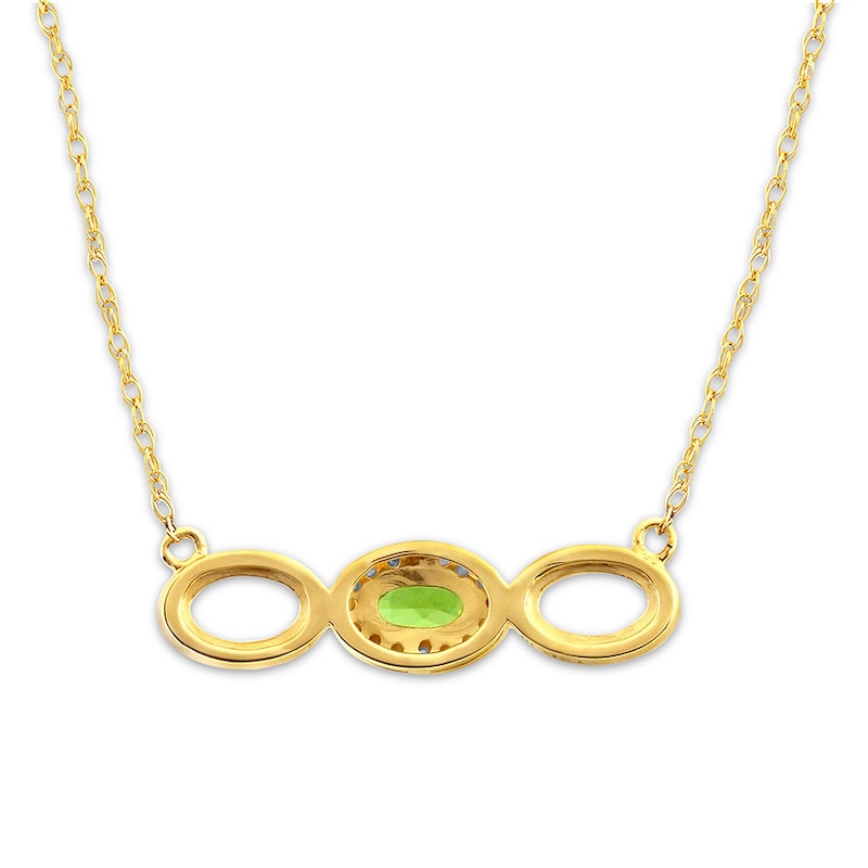 Main Image 2 of Peridot Necklace 1/8 ct tw Diamonds Round-cut 10K Yellow Gold