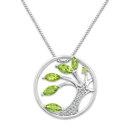 Tree Necklace Peridot 1/20 ct tw Diamonds Sterling Silver