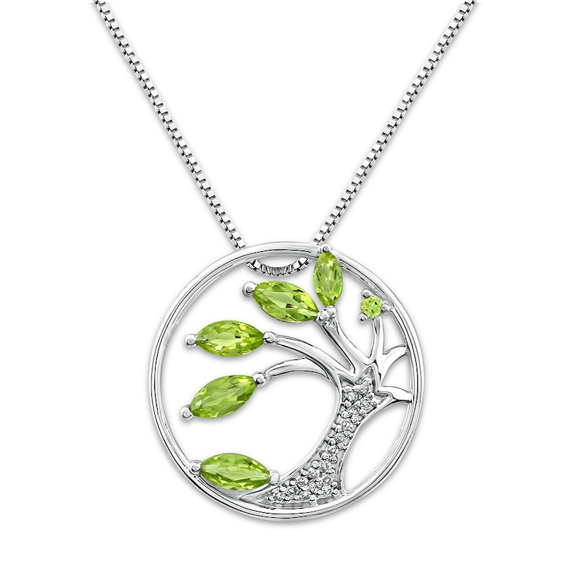 Main Image 1 of Tree Necklace Peridot 1/20 ct tw Diamonds Sterling Silver