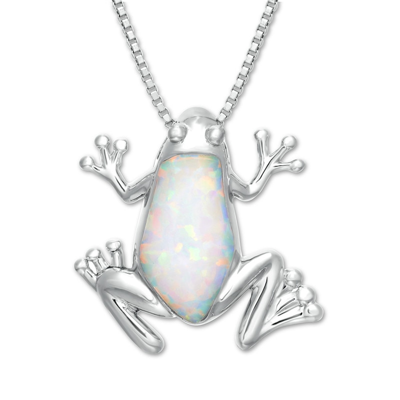 Frog Necklace Lab-Created White Opal Sterling Silver