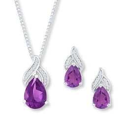 Amethyst Boxed Set 1/20 ct tw Diamonds Sterling Silver