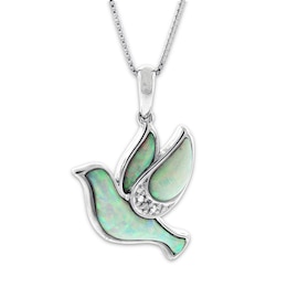 Dove Necklace Lab-Created Opal Diamond Accents Sterling Silver