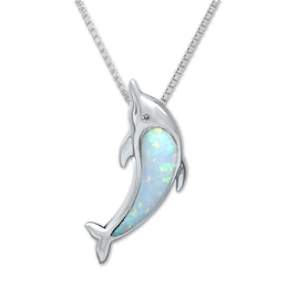 Dolphin Necklace Lab-Created Opal Sterling Silver