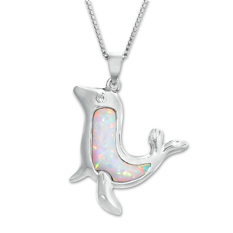 Sea Lion Necklace Lab-Created Opal Sterling Silver