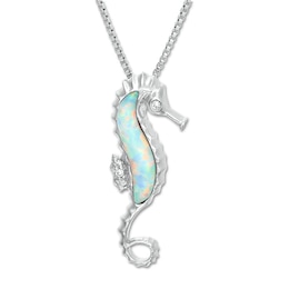 Sea Horse Necklace Lab-Created Opal Sterling Silver