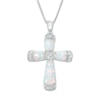 Thumbnail Image 1 of Cross Necklace Lab-Created Opal with Diamonds Sterling Silver