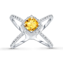 Citrine Ring White Topaz Sterling Silver