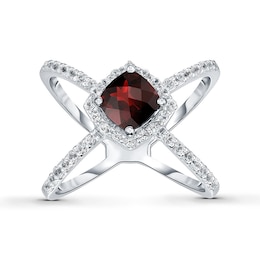 Garnet Ring White Topaz Sterling Silver