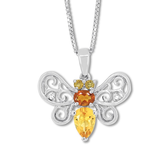 Citrine Bee Necklace White Topaz Sterling Silver