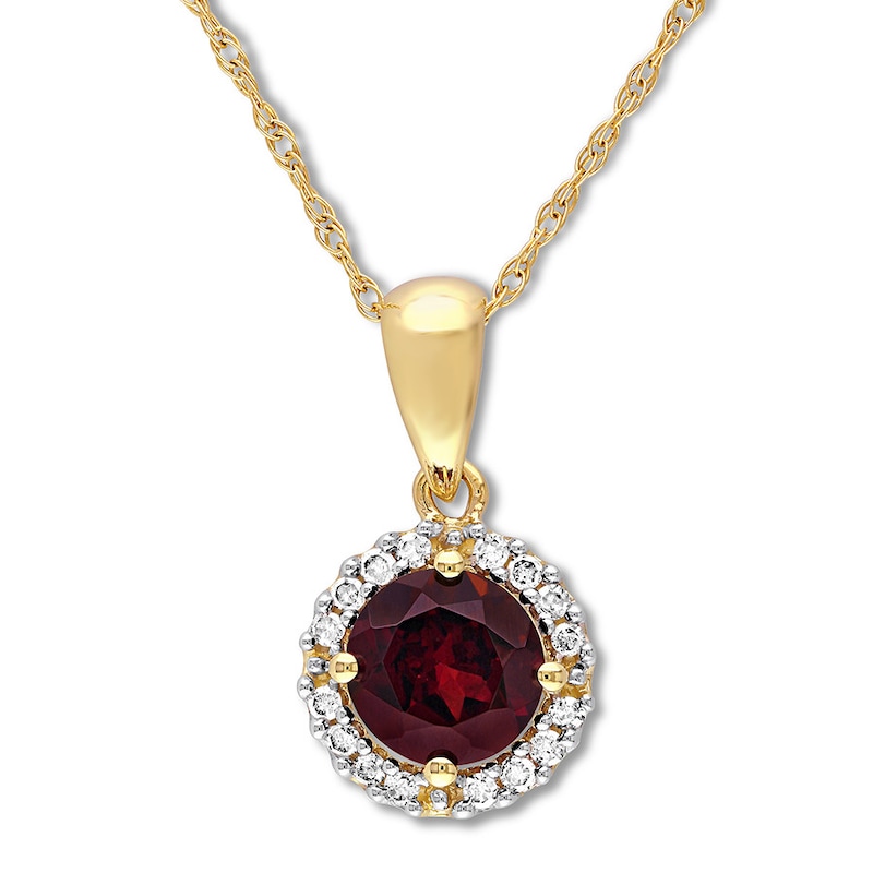 Main Image 1 of Garnet Necklace 1/15 ct tw Diamonds 10K Yellow Gold