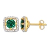 Thumbnail Image 1 of Lab-Created Emerald Earrings 1/15 cttw Diamonds 10K Yellow Gold