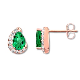 Lab-Created Emerald/Lab-Created Sapphire Earrings 10K Rose Gold