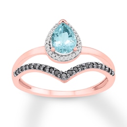 Aquamarine Ring 1/6 ct tw Diamonds 10K Rose Gold