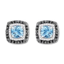 Blue Topaz Earrings 1/4 ct tw Diamonds Sterling Silver