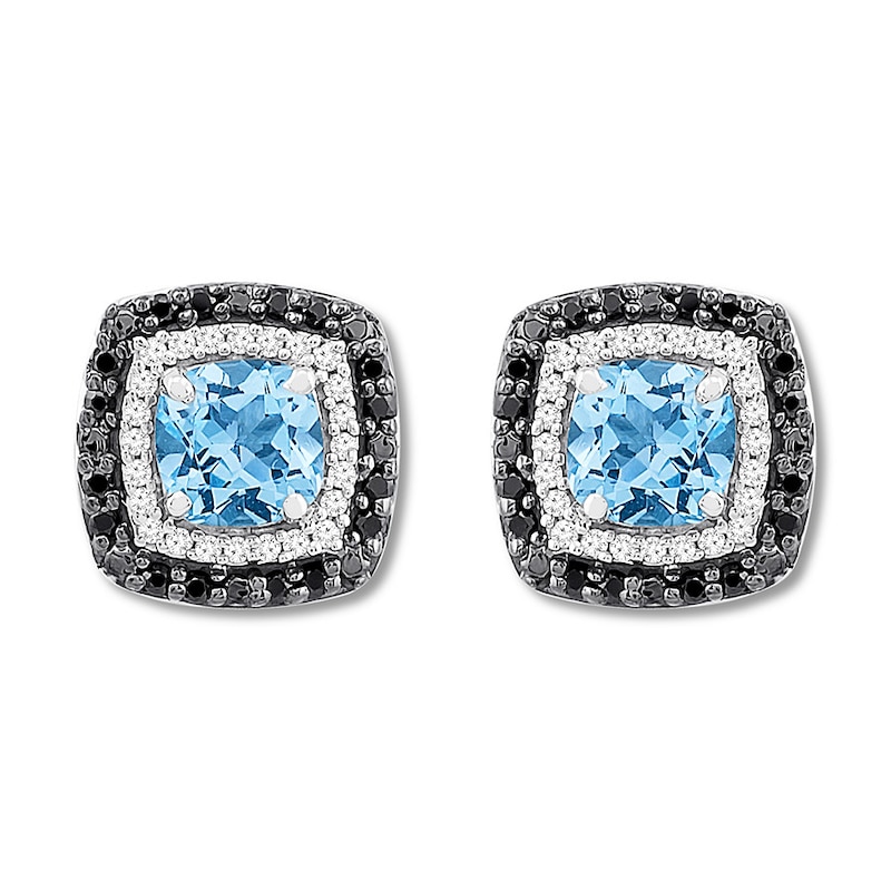 Main Image 1 of Blue Topaz Earrings 1/4 ct tw Diamonds Sterling Silver