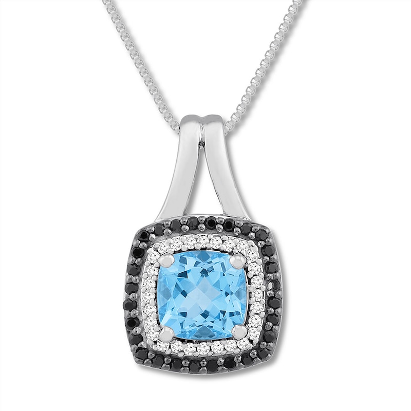 Main Image 1 of Blue Topaz Necklace 1/6 ct tw Diamonds Sterling Silver