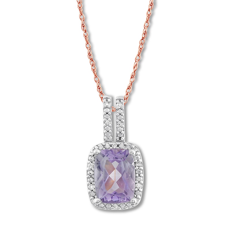 Main Image 1 of Amethyst Necklace 1/20 ct tw Diamonds 10K Rose Gold