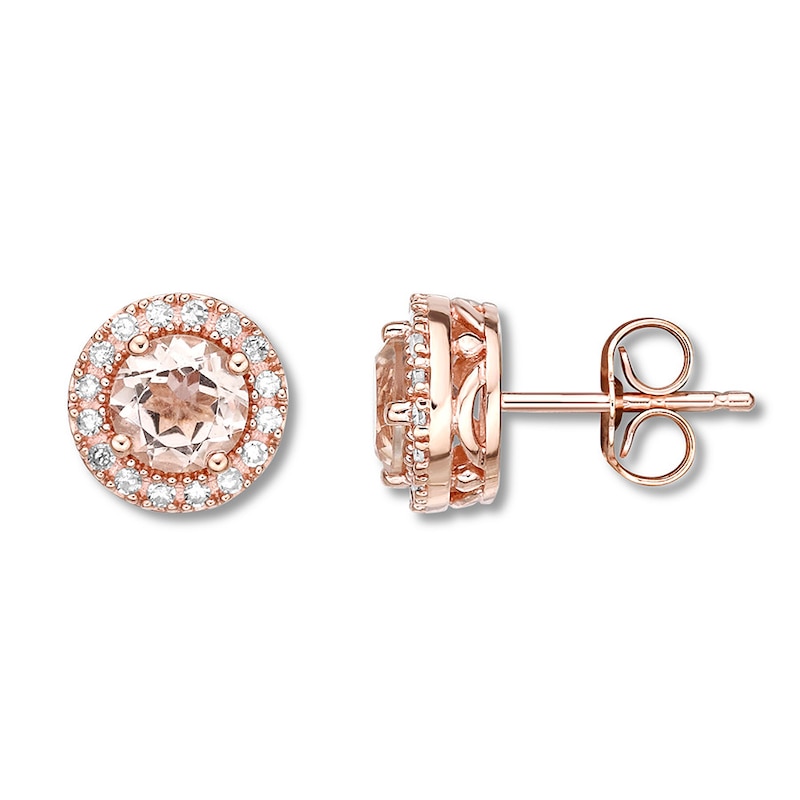 Main Image 1 of Morganite Earrings 1/6 ct tw Diamonds 10K Rose Gold