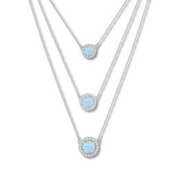 Lab-Created Opal Layered Necklace Sterling Silver