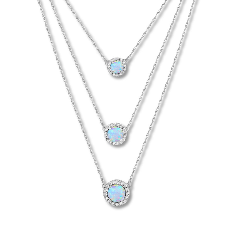 Main Image 1 of Lab-Created Opal Layered Necklace Sterling Silver