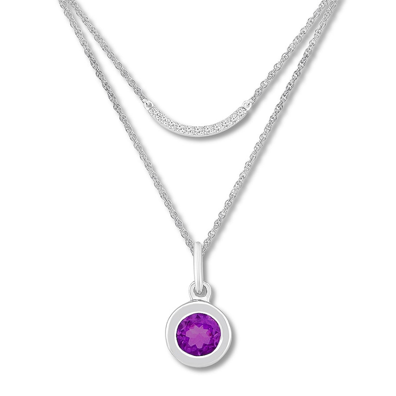 Main Image 1 of Amethyst/Lab-Created White Sapphire Necklace Sterling Silver