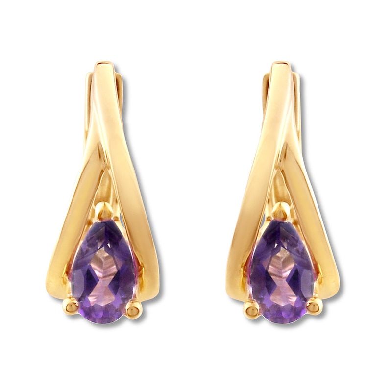 Main Image 1 of Amethyst Huggie Hoop Earrings 10K Yellow Gold