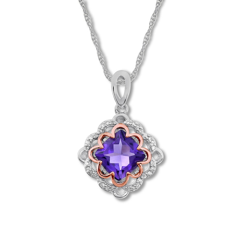 Main Image 1 of Amethyst Necklace 1/15 ct tw Diamonds 10K Two-Tone Gold