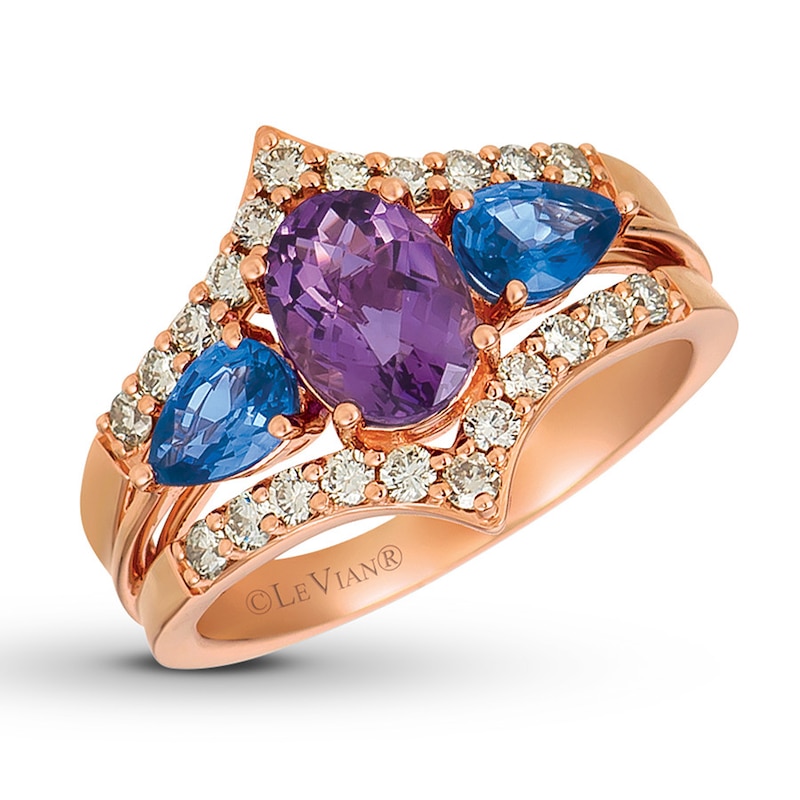 Main Image 1 of Le Vian Amethyst & Sapphire Ring 1/2 ct tw Diamonds 14K Strawberry Gold