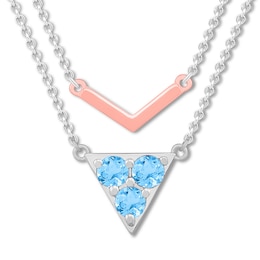 Blue Topaz Layered Necklace Sterling Silver/10K Rose Gold