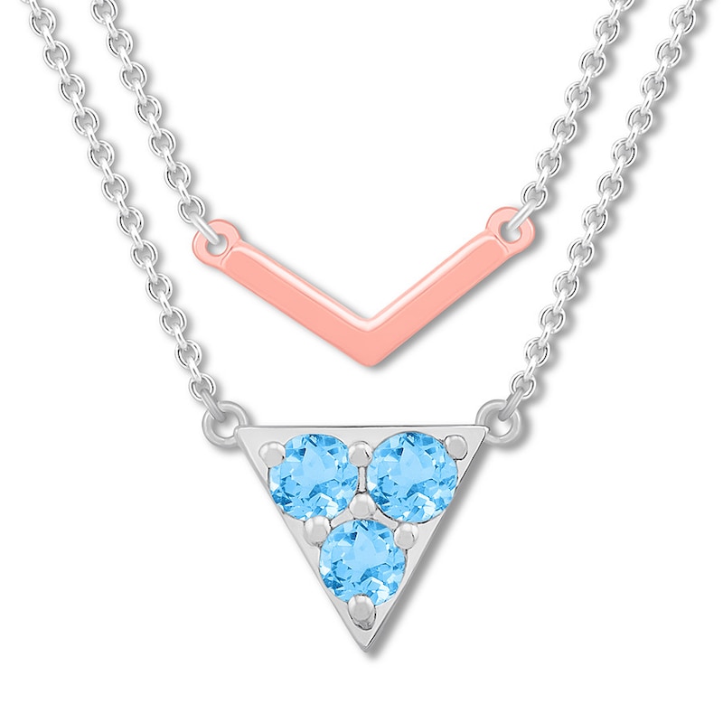 Main Image 1 of Blue Topaz Layered Necklace Sterling Silver/10K Rose Gold