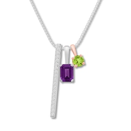 Lab-Created Sapphire Necklace Amethyst Peridot Sterling Silver