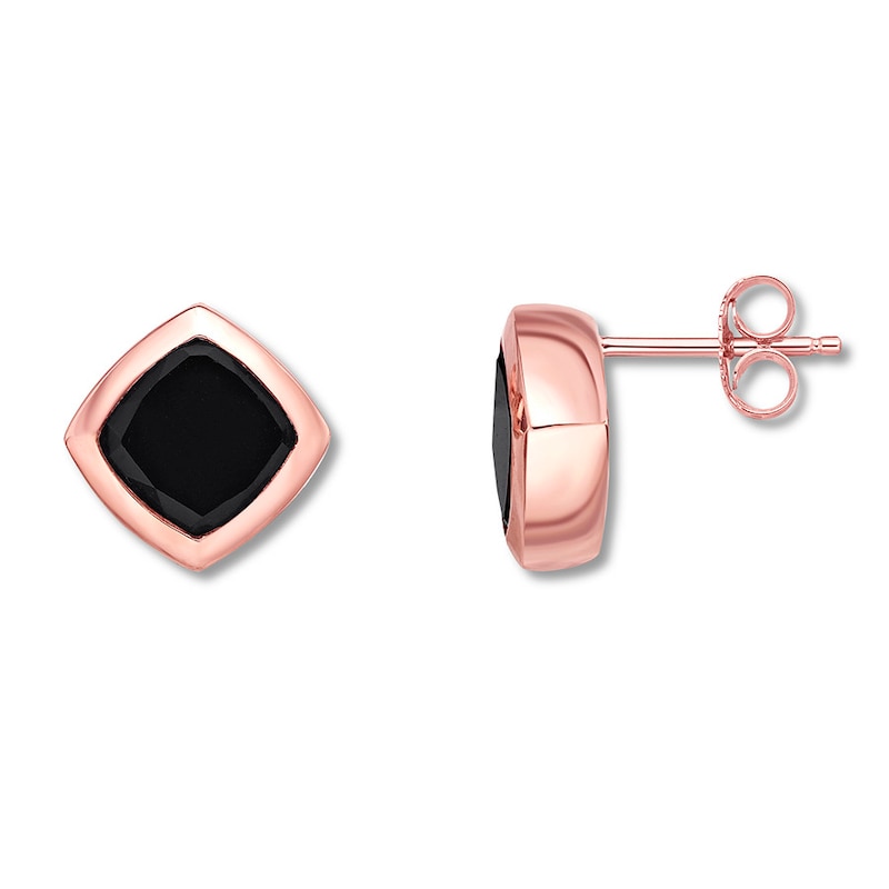 Main Image 1 of Black Onyx Stud Earrings Bezel-set 10K Rose Gold